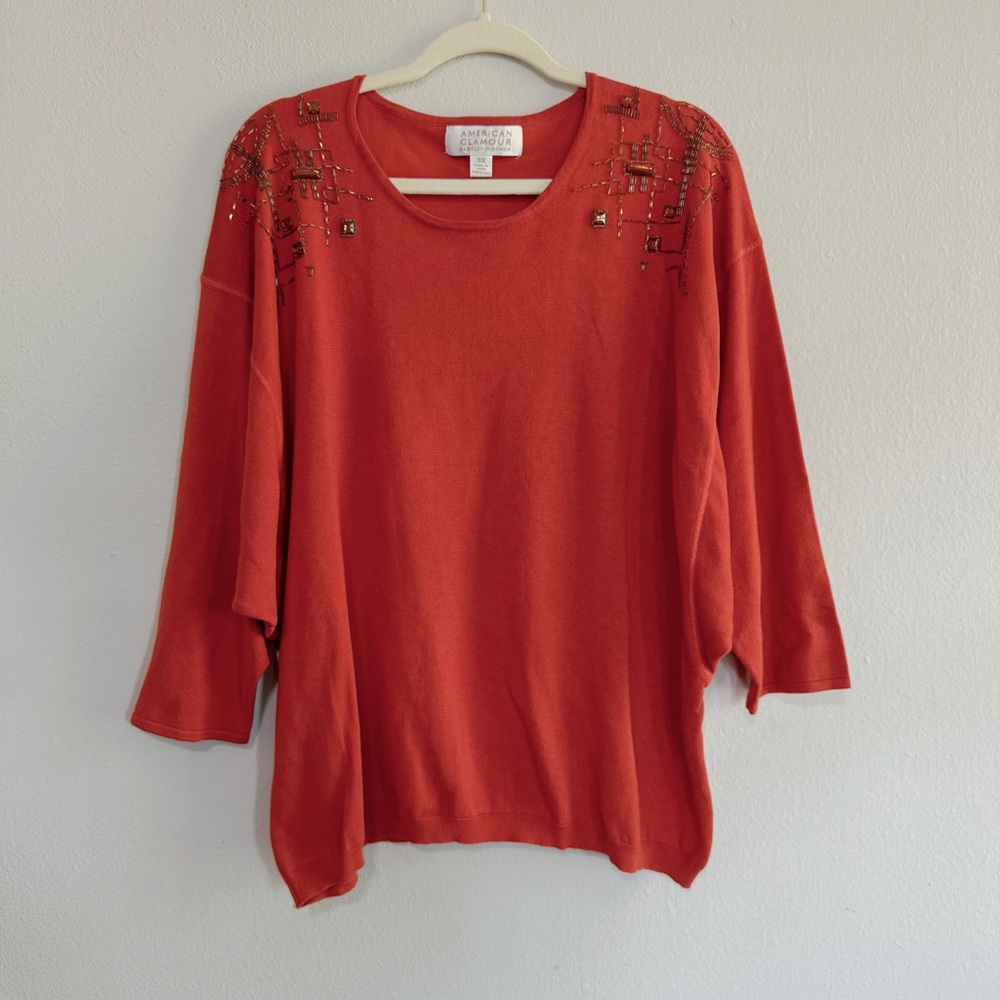 Badgley Mischa American Glamour 3X Beaded Batwing Knit Top